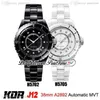 2021 KORF H5702 H5705 38mm A2892 Automatisk unisex Mens Womens Watch Steel Black White Ceramic Diamonds With Armband Edition 271L