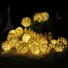 LED Rattan Balls Strings Fairy Lights Bateria Obsługa ozdobna lampa dekoracyjna na zewnątrz Garland Dekoracja ślubna oświetlenie 180G