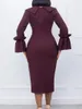 Casual Dresses AOMEI Elegant Long Sleeve Women Bodycon V Neck Button Flare Vintage Royal Blue Black White Claret Office Lady Work Wear