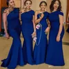 Sexy Royal Blue Mermaid Bridesmaid Dress One Shoulder Sheath Ruched Black Girl Wedding Guest Gown Prom Evening Party Dress312q