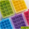 Bakformar 15 rutnät matklass Sile Ice Tray Home With Lid Diy Cube Mold Square Shape Cream Maker Kitchen Bar Accessories XB1 Drop Dhews