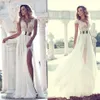 Julie Vino Beach Abiti da sposa Una linea Sexy High Split Illusion Abiti da sposa bohémien con perline Robe De Mariee318T