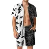 Herren-Trainingsanzüge, zweifarbig, Schwarz und Gelb, Herren-Sets, Mod Checkers, Retro-Freizeithemd-Set, Kurzarm-Design, Shorts, Sommer-Urlaubsanzug Plus