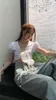 女性用ブラウスkorobov y2k lapel lace-up puff sleeve sharts age redoction white short crop top vintageファッションcamisas y blusas