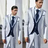 Fashionabla One Button Shiny Silver Grey Groom Tuxedos Peak Lapel Men Wedding Party Groomsmen 3 Pieces Suits Jacket Pants Vest Ti2904