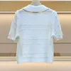 Women's Sweaters Embroidered Crochet Knit Tshirt Tops Women Sweater Pullover 2023 Summer Short Sleeve Turn-down Collar Stylish