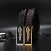 fashion business and leisure men designer belts crocodile skin material steel qualitative smooth buckle belt Width is 3 8 cm295Q