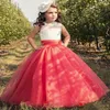 Princess Coral Flower Girl Dresses Sheer Neck Lace Beaded Sleeveless Corset Back Tulle Child Pageant Wedding281u