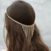 ヘアクリップブリンジタッセルウェディングヘッドピースラインストーンアクセサリーチェーンヘッドバンド女性ボーホミアンクリスタルヘッドジュエリー