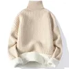 Men's Sweaters #5830 Black Grey Green Khaki Turtleneck Sweater Men Warm Fleece Knitted Male Long Sleeve Winter Pullover Tight