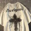 Designer-Modekleidung, Hip-Hop-T-Shirts, Rock-T-Shirts, 100 % Baumwolle, trendige Marke, Dark American Cross, kurzärmliges T-Shirt, Xiains Loose Street-Halbarm-Top für Herren