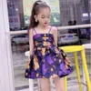 Dziewczyna Summer New Tutu sukienka Dzieci Sling Vestidos Dzieci Purple Floral Print Dress Party Ubranie dziecięce suknia balowa sukienka WZ269