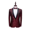 Costumes pour hommes Blazers Marque Hommes Col Châle Vin Rouge Costume Décontracté Veste Prom Party Blazer Homme Manteau Hombre Slim Fit Floral Ma301q