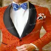 GWENHWYFARカスタムメイドグルームTuxedos Orange Jacquard Blazer Men Stuit For Weddingフォーマルメンズスーツスリムフィット2PCSジャケットパンツ260H