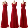 Vestidos de dama de honra vermelho chiffon personalizado 2019 linha A alças finas plissadas longas dama de honra vestidos de festa de casamento à noite spr225g