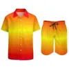 Męskie dresy piękne letnie zachód słońca Zestawy streszczenie sztuka nadruk swobodna koszula zestaw streetwear betwearu szorty graficzne Dwuczęściowe garnitur graficzny