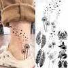 Negro pequeño diente de león moda pies tatuajes temporales para mujeres adultos pluma Spartan realista falso tatuaje arte corporal tatuaje calcomanía