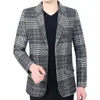 Men Blazers Suit Coats Male Business Casual Plaid Coat Brand Clothing225C