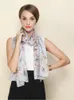 Halsdukar Pure Silk Hijab Scarf Women Long Bandana Foulard Femme Autumn Designer Wraps Florals Tryck och sjalar