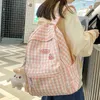 Skolväskor Trendiga söta kvinnor Gitter Laptop Bag Nylon Lady Kawaii College ryggsäck Cool Girl Travel Plaid Female Book Fashion