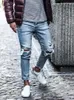 Män s shorts män jeans streetwear knä rippade mager hip hop mode estroyed hål byxor solid färg manlig stretch casual denim stora byxor 230721