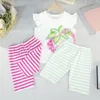 Clothing Sets Toddler Girls Short Sleeve Infant Kids Cartoon Strawbarry Prints Top Outfits Cute Sweatpants Baby Girl Leggings 36 Months