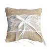 Anneau de mariage Oreiller Coussin Vintage Toile De Jute Dentelle Décoration Pour La Fête De Mariée Cérémonie Poche MYDING226e