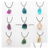 Pendant Necklaces Wire Wrap Rainbow Irregar Ore Fluorite Crystal Energy Stone Healing Amethyst Gift Necklace Wholesale Drop Delivery Dhmuf