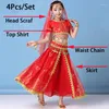 Spor giyim Bollywood kostüm Set Kid Hindistan Dans Elbise Göbek Kıyafetleri Dans Dans Performans Şifon Takım 4pcs/Set