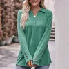 Blouses pour femmes mode col en V à manches longues chemise à revers automne tourner col Dwom lâche décontracté coton hauts pullover bouton trous pour le pouce Blouse