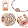 Charms 925 Sterling Sier Suspension Rose Golden Round Nact Anniversary Charm Pandora Classic Bransoletę Kobieta Biżuteria Dh6xw