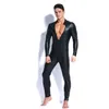 Mann Leder Latex Catsuit Teddy Body Schwarz Glänzend Erotische Dessous Bodys Zentai Body Wear Einteiliger Overall S1012283m