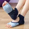 Färgglad Jacquard Peep Toe Yoga Pilates Socks Women Cotton Backless Silicone Anti-slip Open Toes Half-Fingers Gym Fitness Ballet Sport Sox Sock Slippers