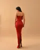 Elegant Red Prom Dresses Sweetheart Sheath aftonklänning veckar tillbaka Slite formell lång speciell tillfälle festklänning
