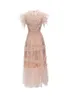 Abiti da passerella da donna O Neck Ruffles Ricamo Stratificato Fashion Designer Party Prom Gown