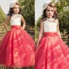 Princess Coral Flower Girl Dresses Sheer Neck Lace Beaded Sleeveless Corset Back Tulle Child Pageant Wedding281u