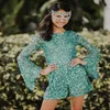 Green Girl Pageant Dress Jumpsuit 2022 Sequin Kid Bell Sleeves Romper Little Miss Birthday Formal Party Cocktail Dance Gown Toddle3243