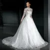 2019 최신 Long Sleeve High Neck Wedding Dress with Jacket Lace Tulle 라인 코트 기차 신부 가운 맞춤형 Made341g