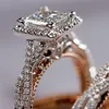 Wedding Rings Luxury Princess Cut Cubic Rose Gold Zircon Bridal Marriage 3Pc Set Elegant Accessories Brilliant Women Jewelry225M