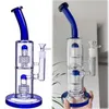 hookahs blue Matrix Perc Hookah Bongs Thick Glass Water Pipes Double Chamber Dab Rig Bubbler