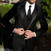 TRZYMITA BLACK BROADSMEN TUXEDO Slim Fit with Peaked Lapel Men Party Business Party Suits Kurtak Pants Vest262k