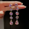 Stud Fashion Purple Gemstone Long Pearl Tassel Drop Earrings For Women Vintage Jewelry Party Wedding Trendy Dangle 230721