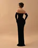 Élégant noir robes de bal dentelle chérie velours gaine robe de soirée plis fente formelle longue occasion spéciale robe de soirée