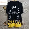 Pa Flame Letters Cocos Bawełna luźna okrągła szyja czarno -biała ulica sto z mężczyznami Women Trendy Short Sleeve