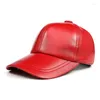 Ball Caps Men Genuine Leather Baseball Women White/Red Simple Casual Dome Hat Male 55-58 Cm Ajustable Chapeau Hockey Gorra Big Brim