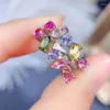 Cluster Rings Fashion Geometry Row Water Drop Natural Multicolor Tourmaline Ring S925 Silver Gemstone Women's Girl Office Jewelry