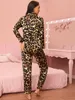 Ropa de dormir para mujer Traje de pijama de leopardo sexy Conjunto de dormir Camisón Dama Rayón Ropa de casa Ropa de dormir Ropa de dormir suelta Ropa interior íntima 2PCS Camisa Pantalones 230721