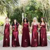 5 Styles Sparkly Burgundy Long Bridesmaid Dress Girls Prom Party Gowns Bling Sequined Evening Dresses Pageant Dress Custom Size309b