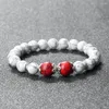 Strand Natural Red Stone Armband 8mm agates glänsande svarta runda pärlor stretch armband för kvinnor män charm smycken par gåva
