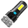 Potente USB recargable 4 LED cob linterna antorcha 4MODE 18650 batería Energía Exterior impermeable senderismo Camping emergencia linternas lámpara luces